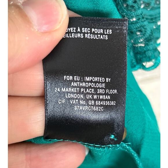 Moulinette Soeurs Anthropologie Women’s 14 Green Lace Boho 3/4 Sleeve Blouse NEW - Picture 7 of 8